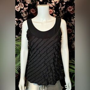 Y2K Janeric Black Lettuce Edge Textured Tank Top Size Medium